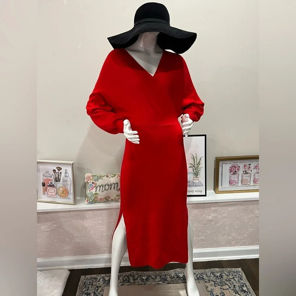 Women's Elegant V Neck Wrap Knit Dresses Batwing Sleeve Back.. - Picture 1 of 13